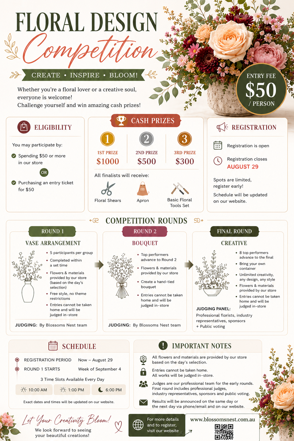 Blossoms Nest Floral Design Competition 2026 – Round 1 Entry