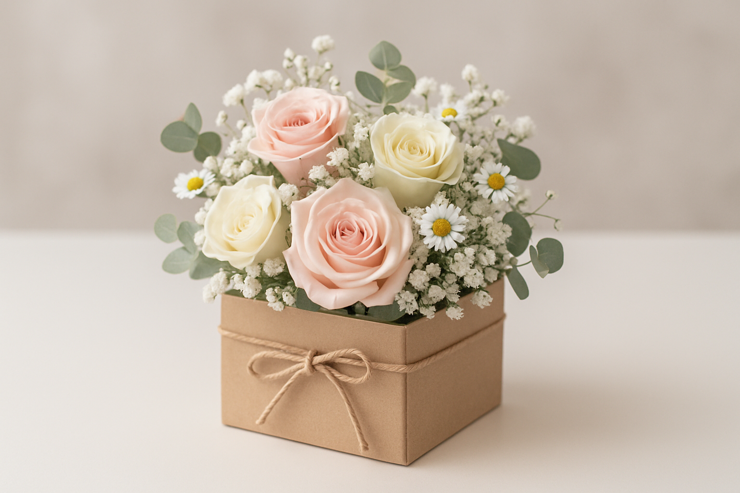 flower arrangement in a small paper box