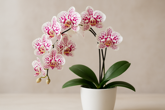 phalaenopsis orchid in a white pot